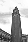photograph in black and white of the King Street Train Station Clock Tower by susan sheldon